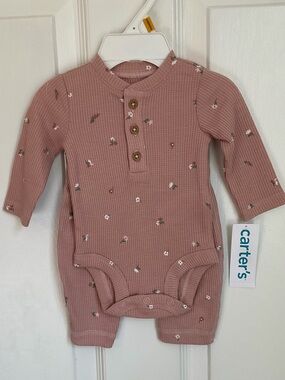 NWT Carter's Dusty Rose Floral Waffle-Knit Long-Sleeve Bodysuit Pant Newborn